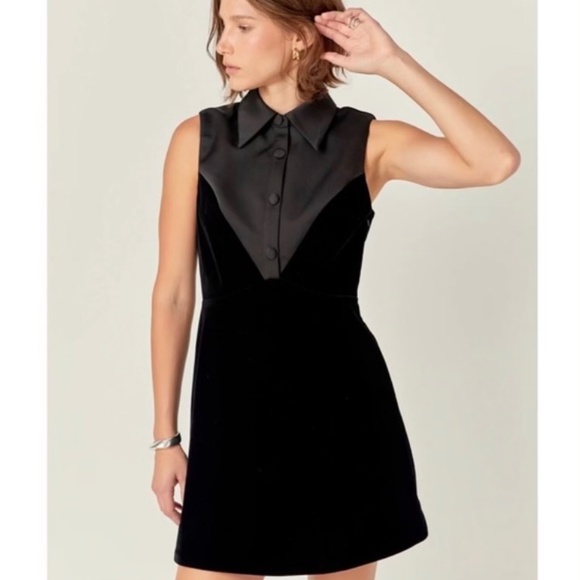 English Factory Black Velvet Mini Dress - Picture 1 of 7